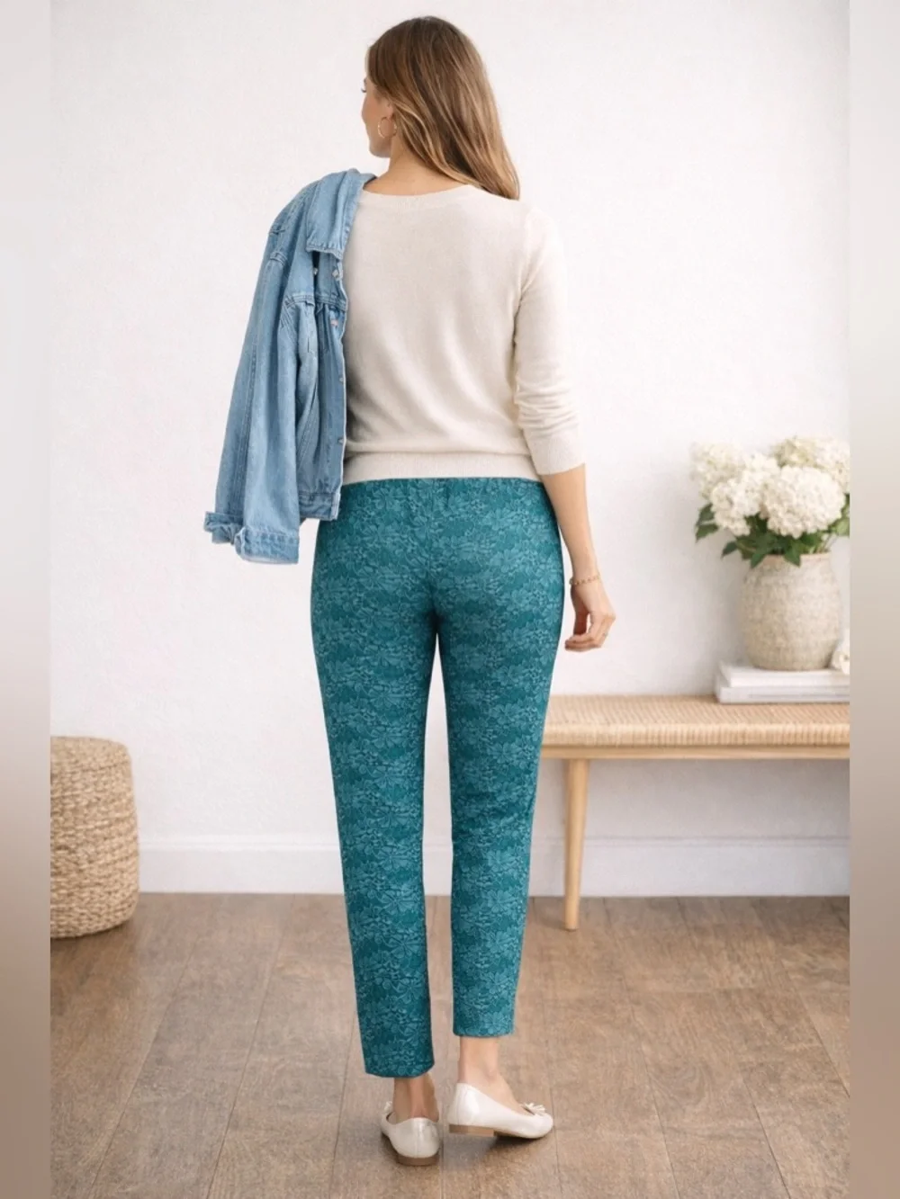 Draper James Lace Ankle Pants | Teal | Size Medium | Dressy Pull-On - Picture 2 of 11